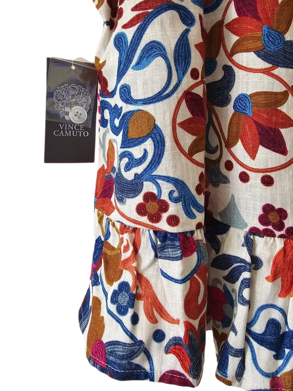 Vince Camuto Cream Floral Sleeveless Peplum Top with Blue and Pink Accents NWT - Picture 11 of 16